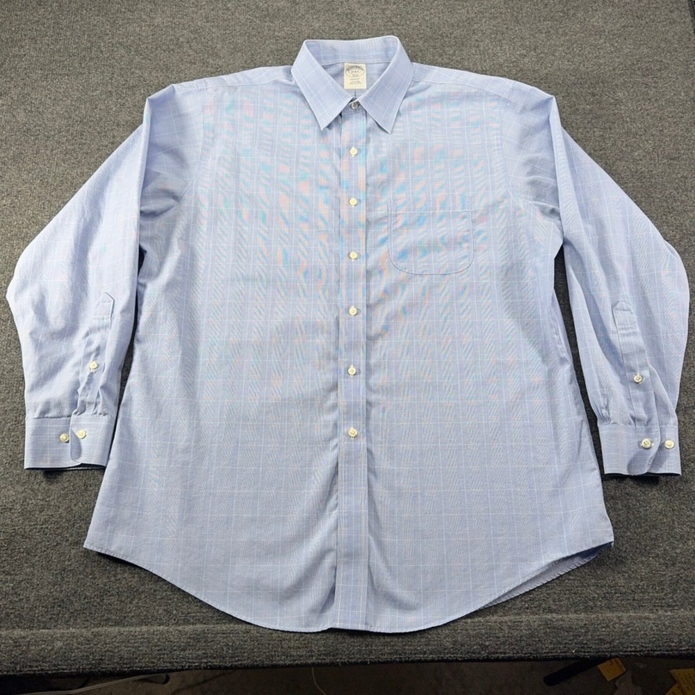 Brooks Brothers 1818 Regent Dress Shirt Blue Glen Plaid Non-Iron 17-4/5 Cotton
